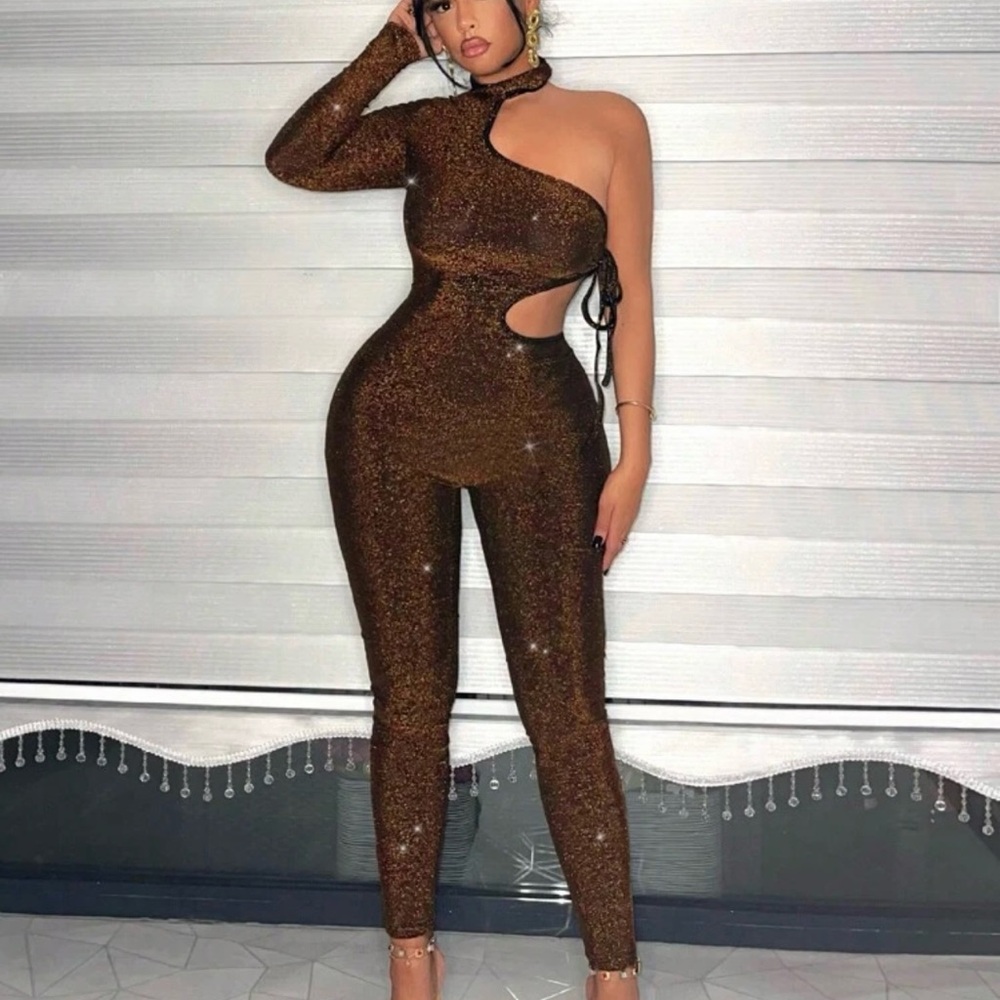 SHEIN Glittering Brown Cutout Jumpsuit
